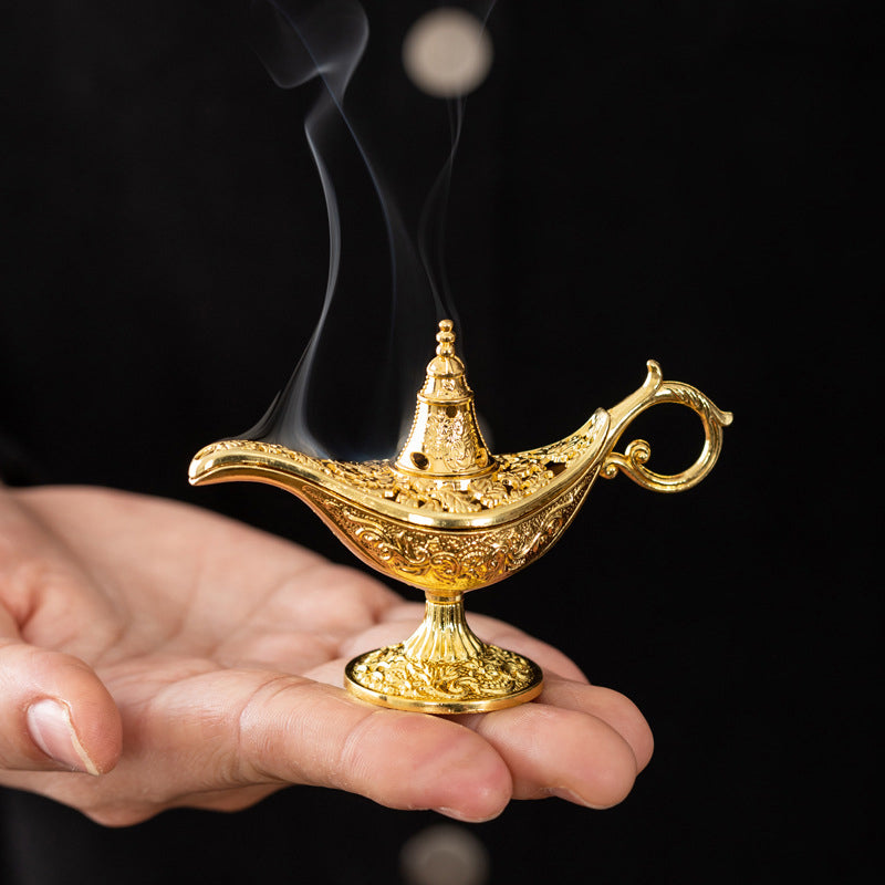 Hollow Legend Aladdin Magic Genie Lamp Incense Burner Retro Wishing Oil Lamp Home Decor & Gift