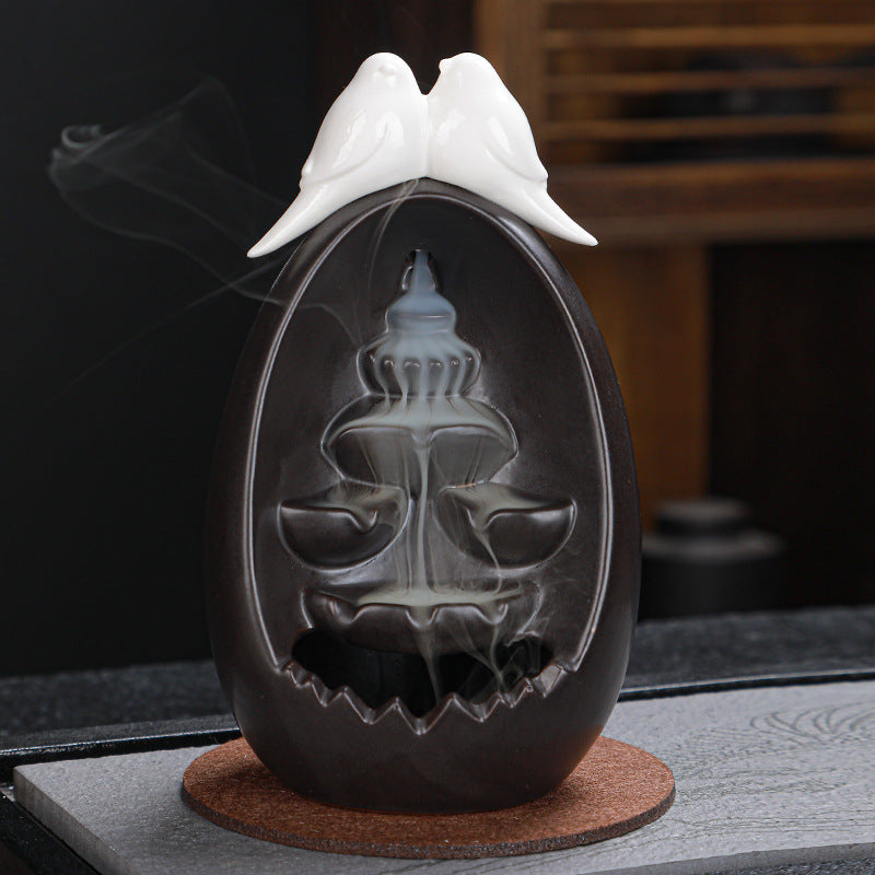 Ceramic Backflow Incense Burner Smoke Waterfall Fountain Aromatherapy Holder for Home & Zen Decor