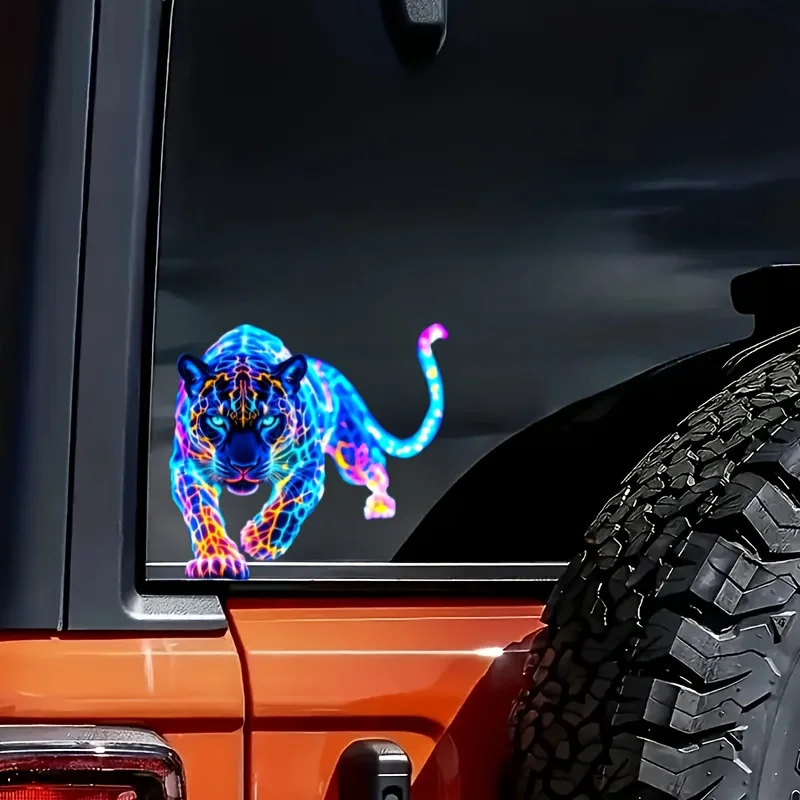Vibrant Neon Leopard Motorcycle Sticker – Waterproof Vinyl Decal for Scooters, Fuel Tanks & Car Windows