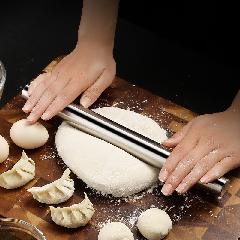 20/25/30cm Stainless Steel Rolling Pin Non-Stick Embossed Surface for Baking Dough, Pizza & Pastries
