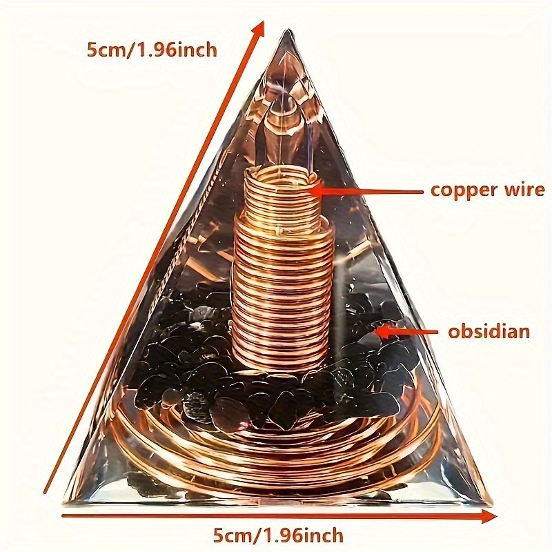 1pc Orgonite Pyramid with Obsidian Energy Balancing Crystal for Yoga Meditation & Home Office Decor