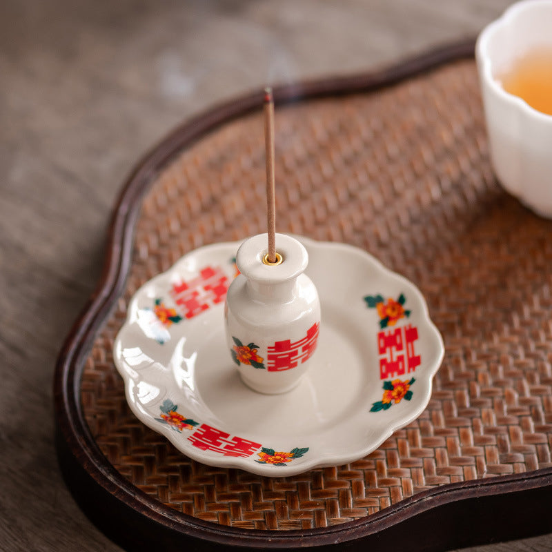 2-in-1 Ceramic Chinese Incense Holder Stick & Cone Burner for Home Fragrance & Buddhist Décor