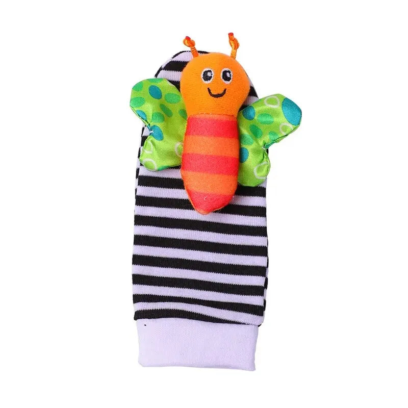 4PCS Baby Rattle Toy Set Animal Wrist Straps & Foot Socks for 0β12 Months Soft & Sensory Development Toys