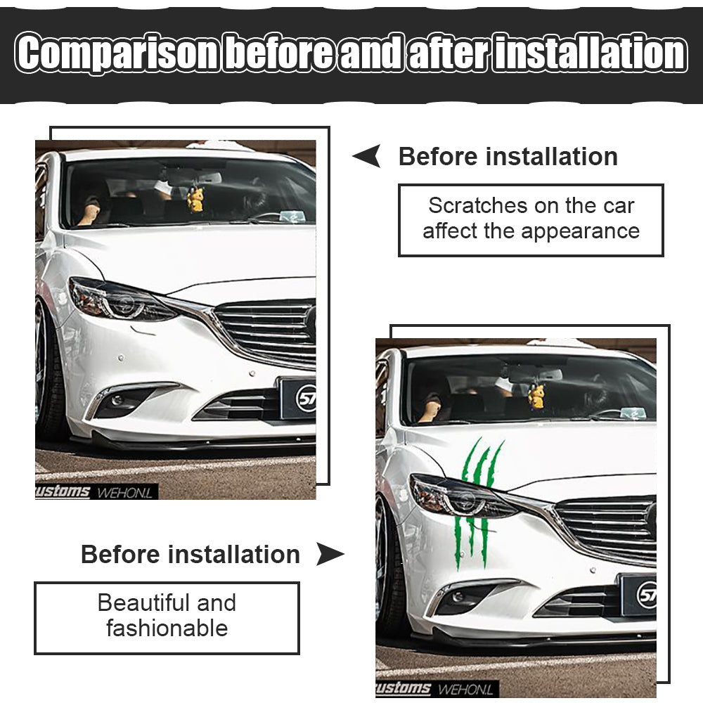 Reflective Monster Claw Decal 3D Scratch Effect Waterproof Vinyl Sticker for Car Headlights & Body (40x12cm)