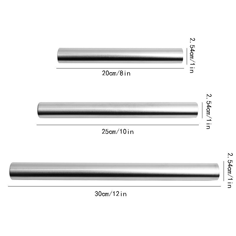 20/25/30cm Stainless Steel Rolling Pin Non-Stick Embossed Surface for Baking Dough, Pizza & Pastries