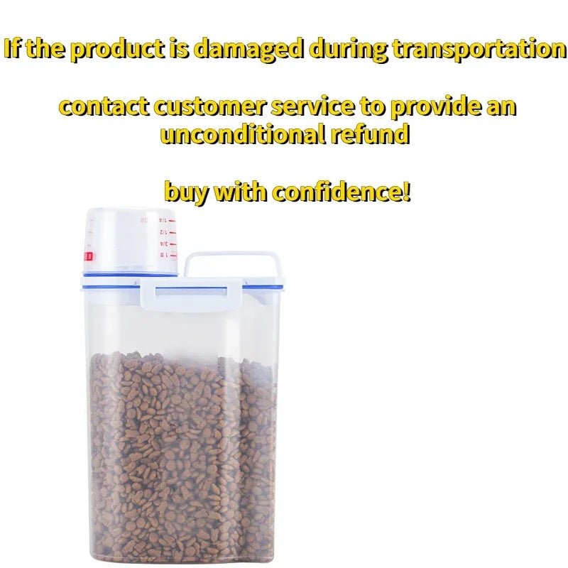 2kg Pet Food Storage Container Airtight Plastic Bin with Measuring Cup Dog & Cat Food Keeper