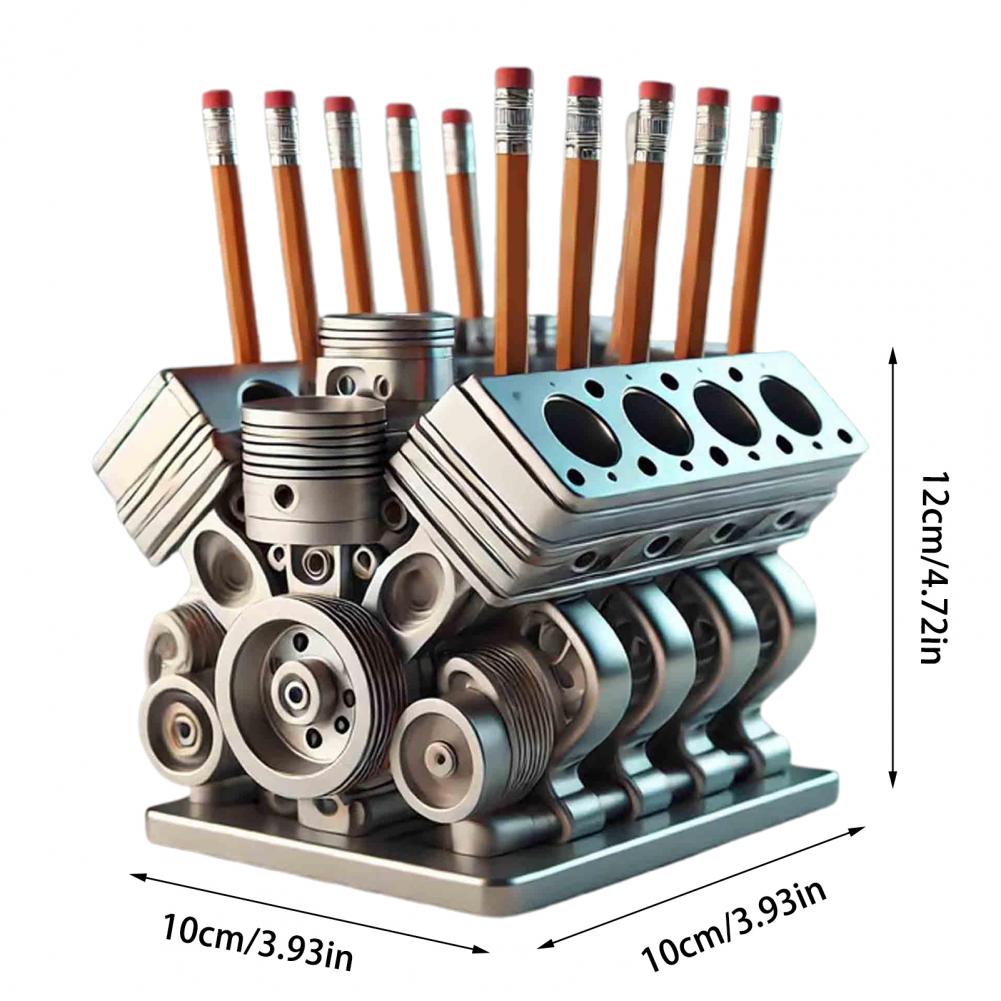 Resin V8 Car Engine Pen Holder Unique Stationery Organizer & Desktop Auto Engine Decor