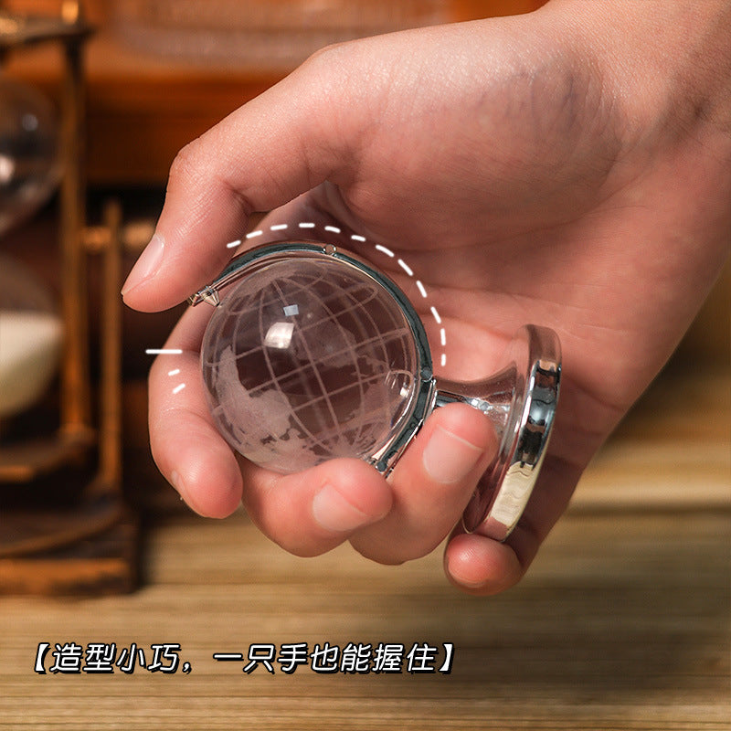 Mini Crystal Globe Portable Engraved World Map Glass Ball for Table Decor & Artistic Display