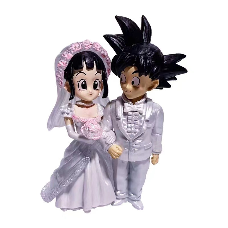 Dragon Ball Son Goku & Chichi Wedding Figure 9cm Q-Version PVC Anime Collectible Statue