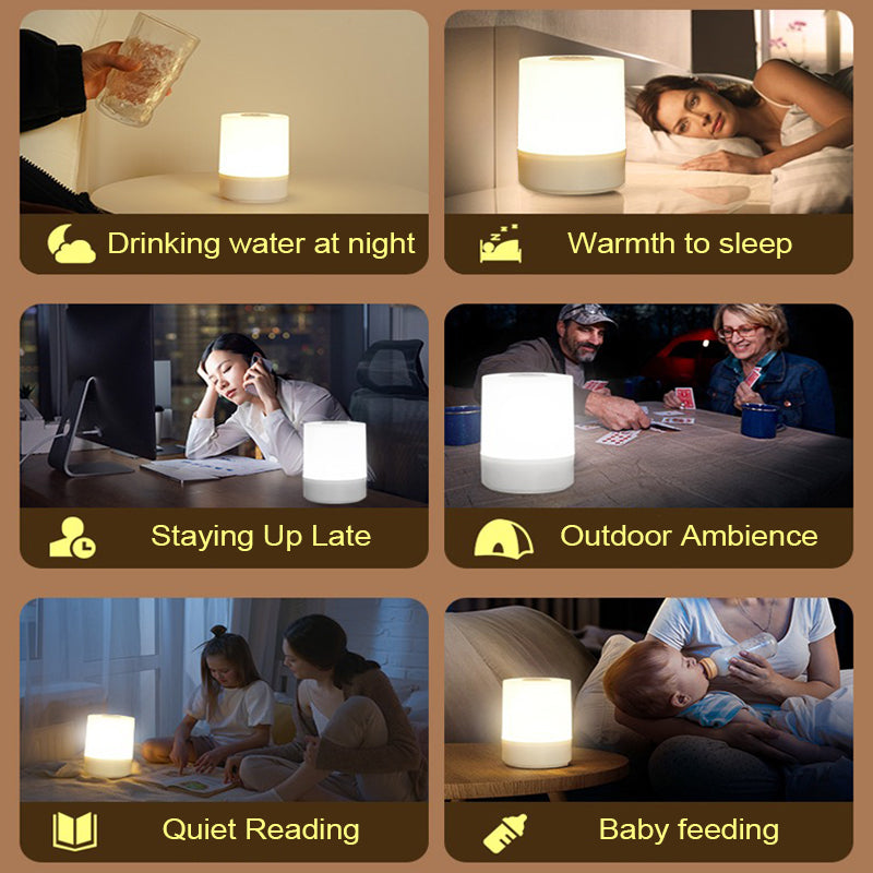 Dimmable LED Bedside Night Light USB Rechargeable Touch Table Lamp for Bedroom & Reading
