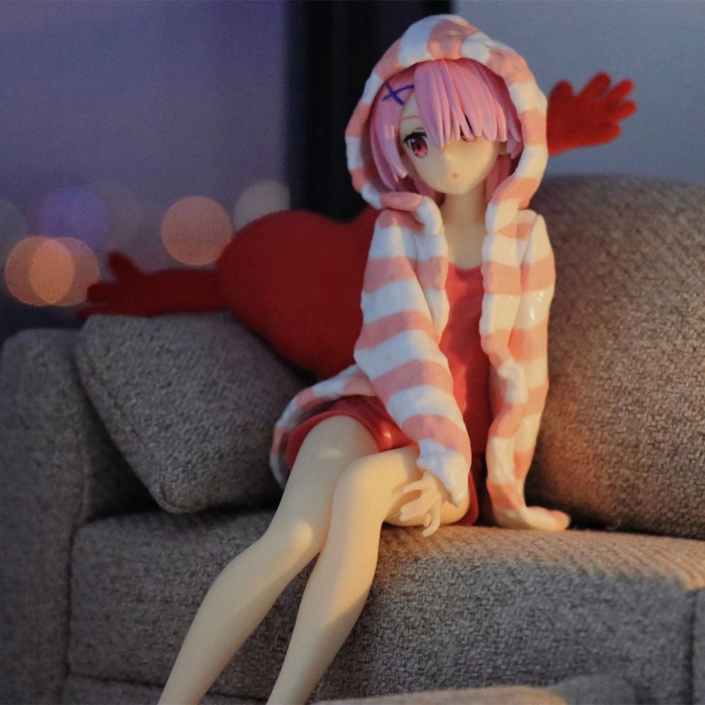 14CM Re:Zero Ram & Rem Pajamas Sitting Figure Anime Model with Instant Noodles Press