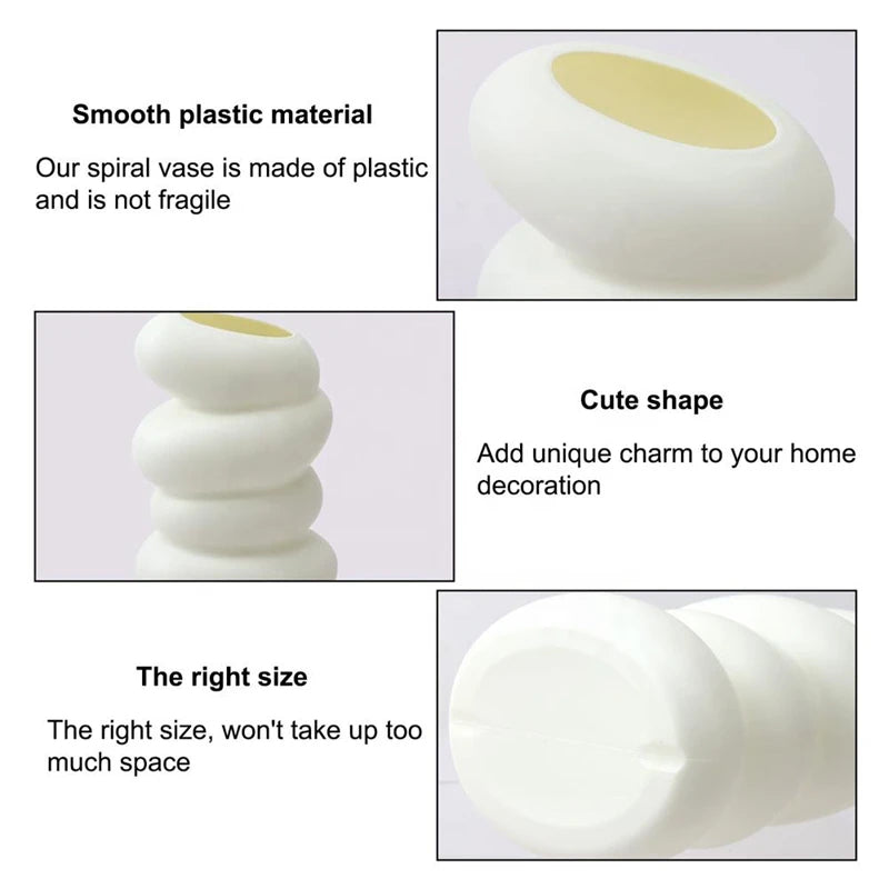 Nordic Plastic Spiral White Vase Modern Flower Arrangement Container for Home & Desk Decoration