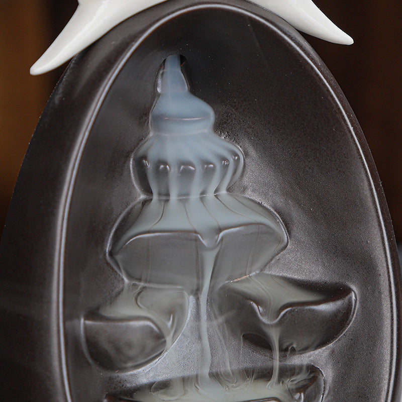 Ceramic Backflow Incense Burner Smoke Waterfall Fountain Aromatherapy Holder for Home & Zen Decor