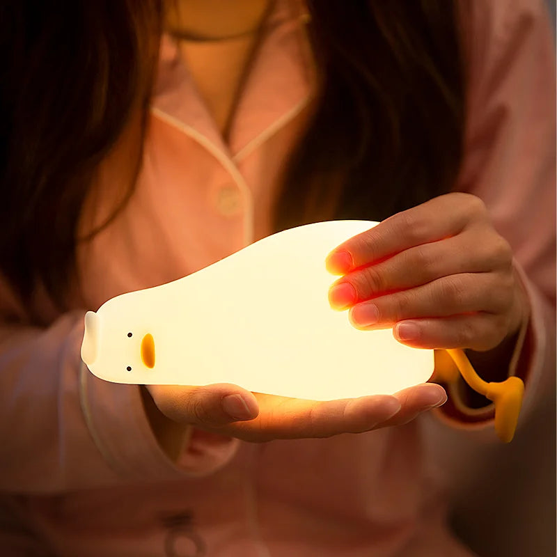 Cute Duck Silicone LED Night Light Soft Rechargeable Bedside Lamp for Kids & Bedroom Decor