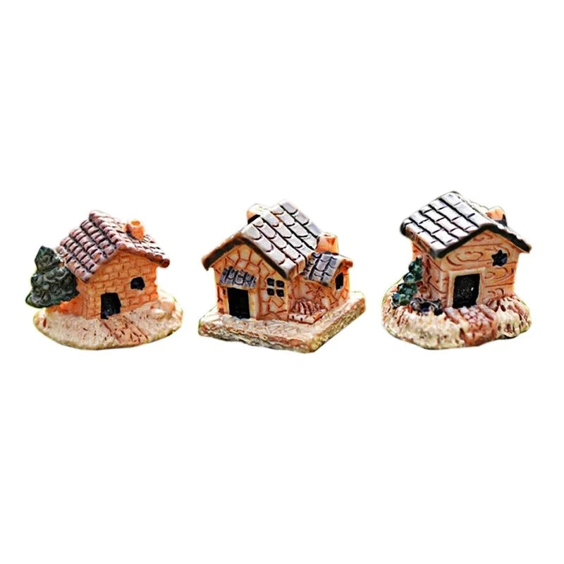5Pcs Mini Stone House Resin Ornaments Cute DIY Fairy Garden & Home Decor Set