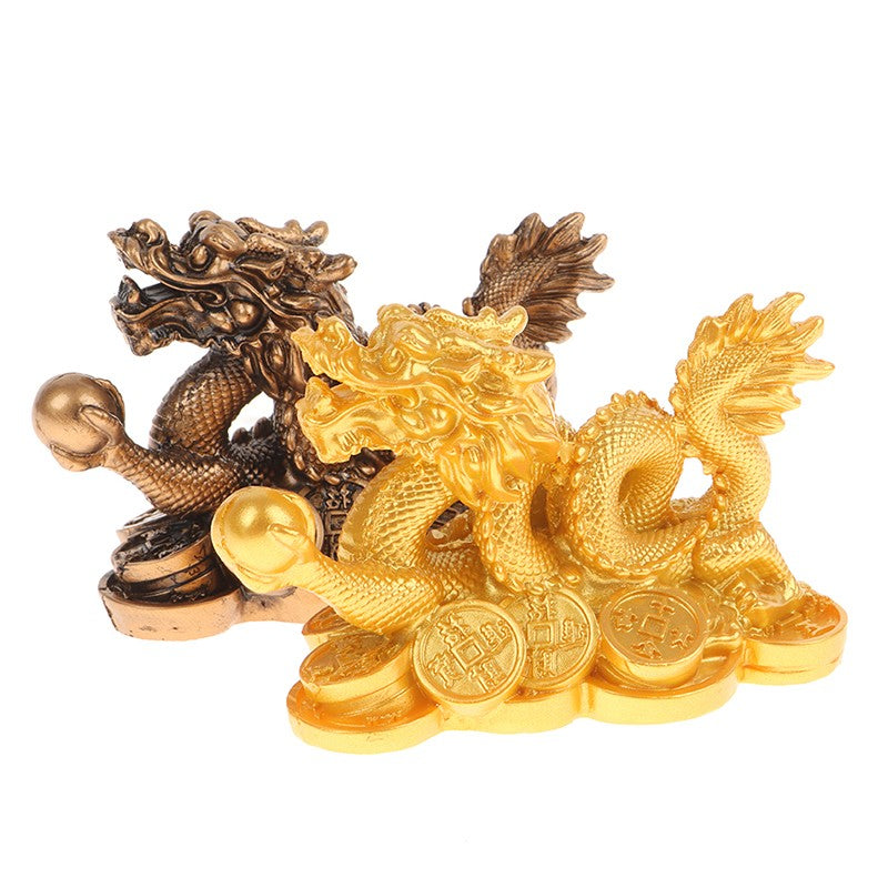 Chinese Lucky Golden Wealth Dragon Statuette Feng Shui Resin Sculpture for Home, Office & Desktop Decoration