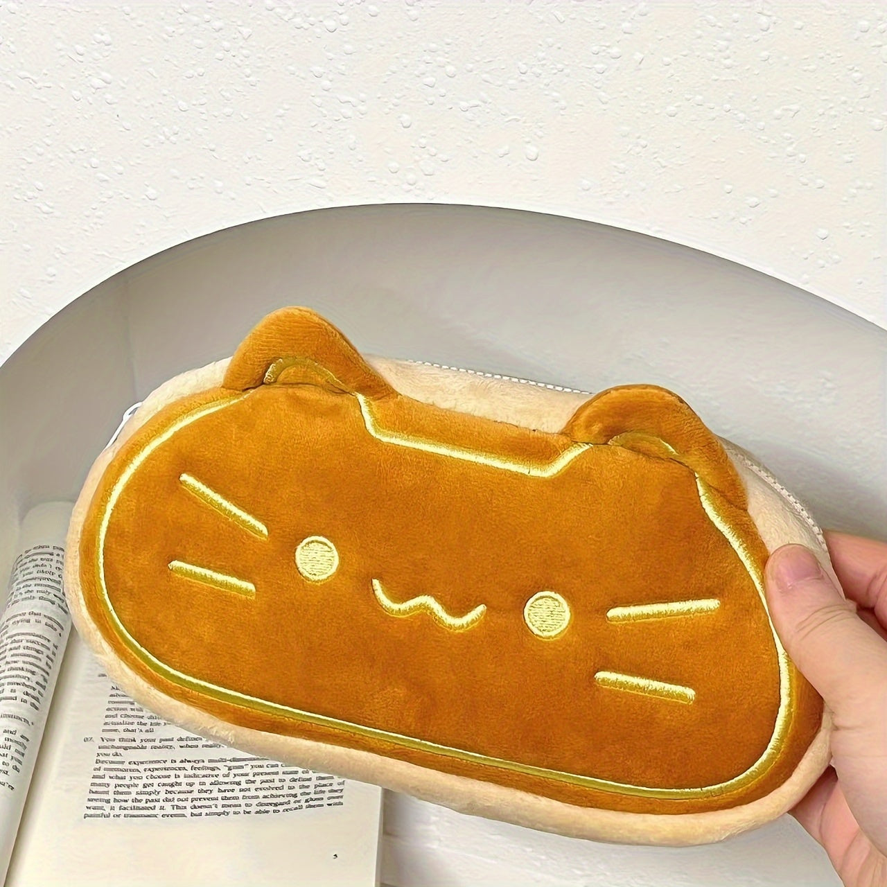 Caramel Cat Plush Pen Case Large Capacity Pencil Pouch for Kids, Cute Birthday Gift for Students
