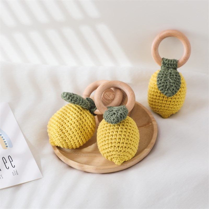 Lemon Crochet Rattle Teether Toy – Soft Bite-Strength Exercise & Musical Baby Toy