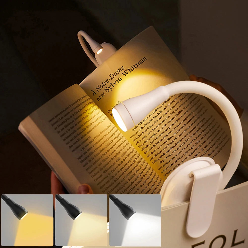 Mini LED Book Light Rechargeable Clip-On Reading Lamp with 360° Adjustable Eye Protection
