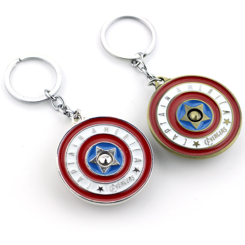 Marvel Captain America Shield Keychain Rotating Stress Relief Toy & Avengers Keyring