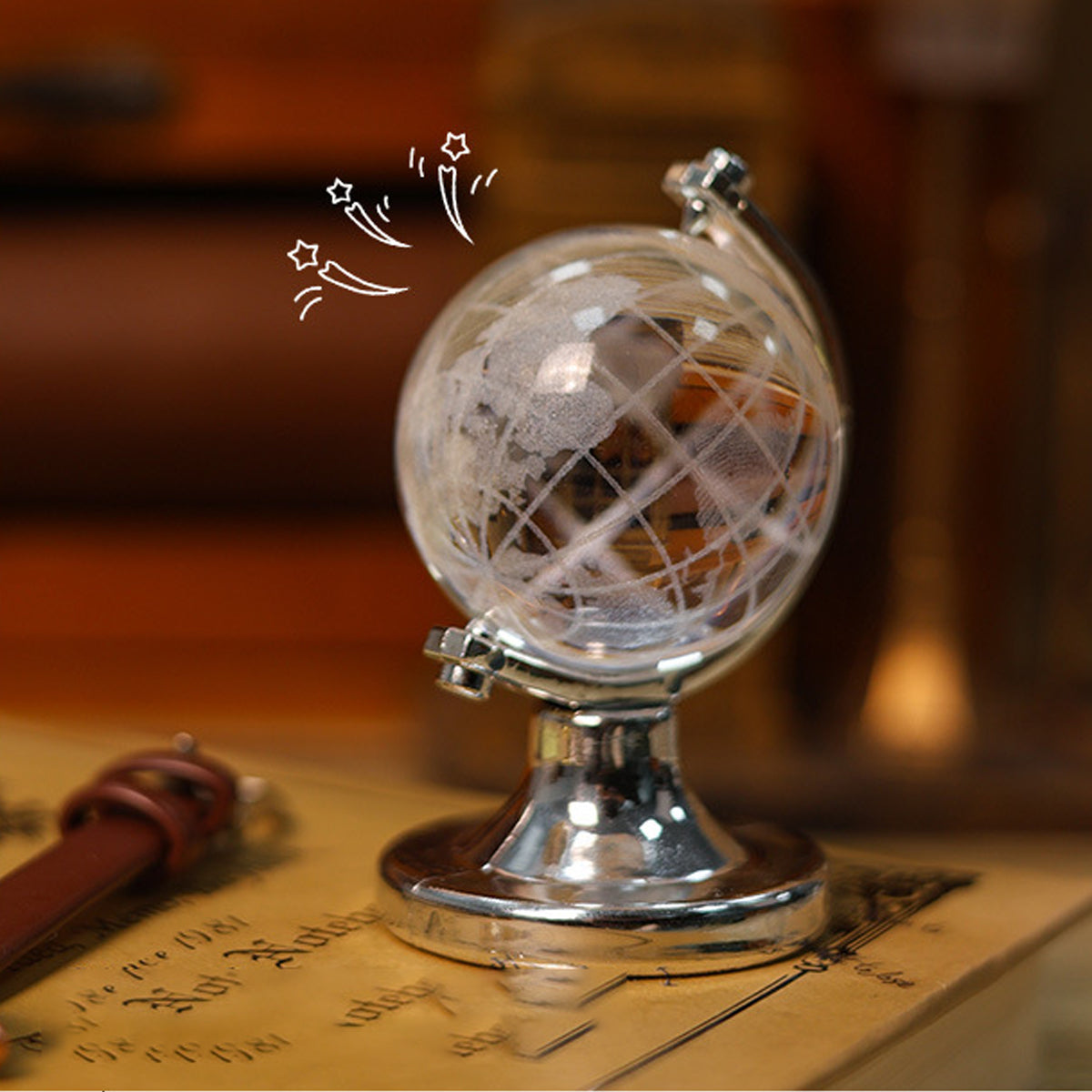 Mini Crystal Globe Portable Engraved World Map Glass Ball for Table Decor & Artistic Display