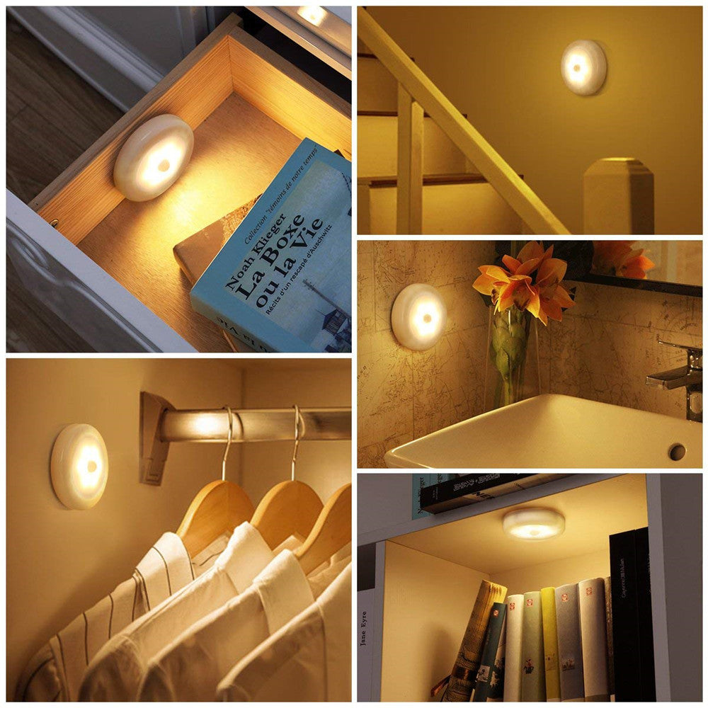 Wireless Round Motion Sensor LED Night Light – Battery Powered Lamp for Bedroom, Closet, Cabinet & Home Lighting