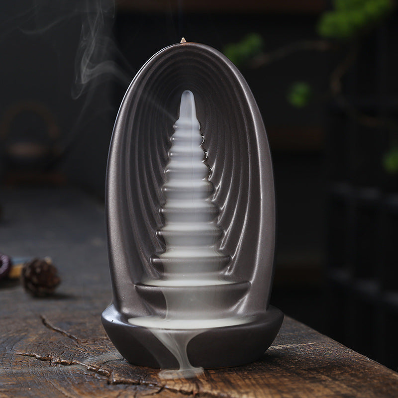 Ceramic Backflow Incense Burner Smoke Waterfall Fountain Aromatherapy Holder for Home & Zen Decor