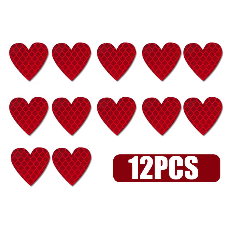 12PCS Heart-Shaped Reflective Car Stickers Night Safety Warning Tape Decals for Vehicle Decoration & Accessories