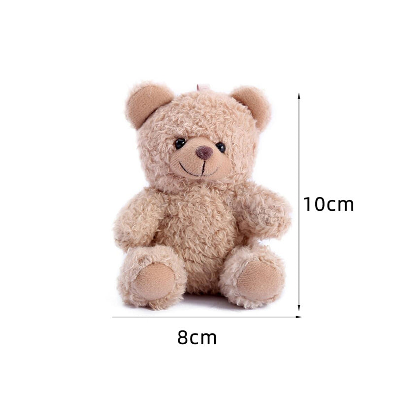 10cm Curly Plush Sitting Bear Doll Small Soft Toy Keychain Pendant with Gift Box, 4 Colors