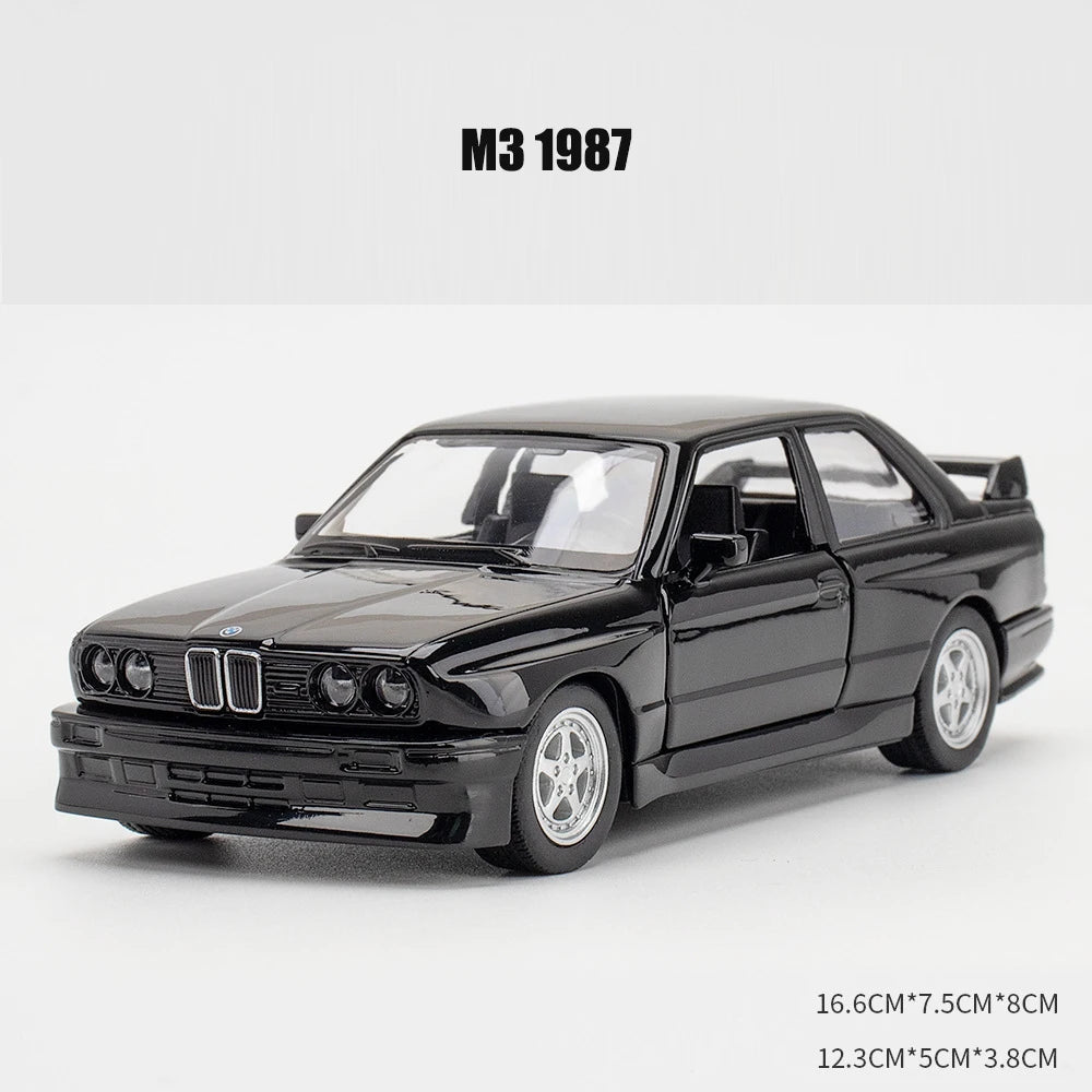 1:36 M3 1987 Diecast Alloy Sports Car Model – Pull Back Metal Simulation Toy with Opening Doors, Collectible Ornament & Kids Gift