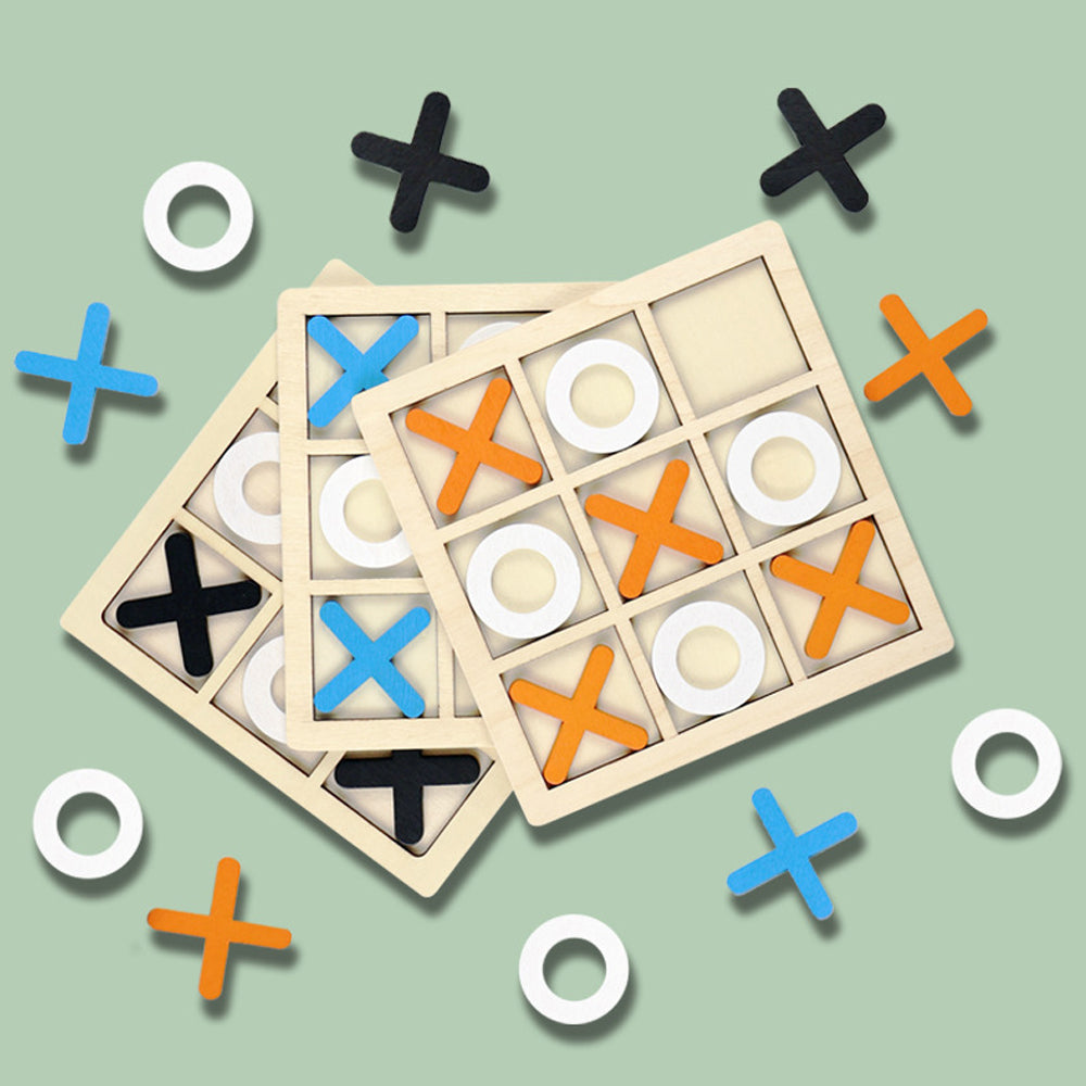 Wooden Tic Tac Toe Game Mini XO Puzzle Board for Kids Montessori Educational Toy & Gift for Boys and Girls
