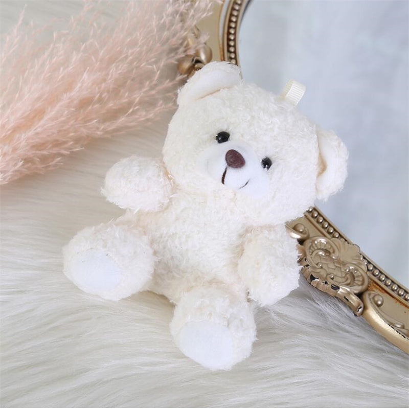 10cm Curly Plush Sitting Bear Doll Small Soft Toy Keychain Pendant with Gift Box, 4 Colors