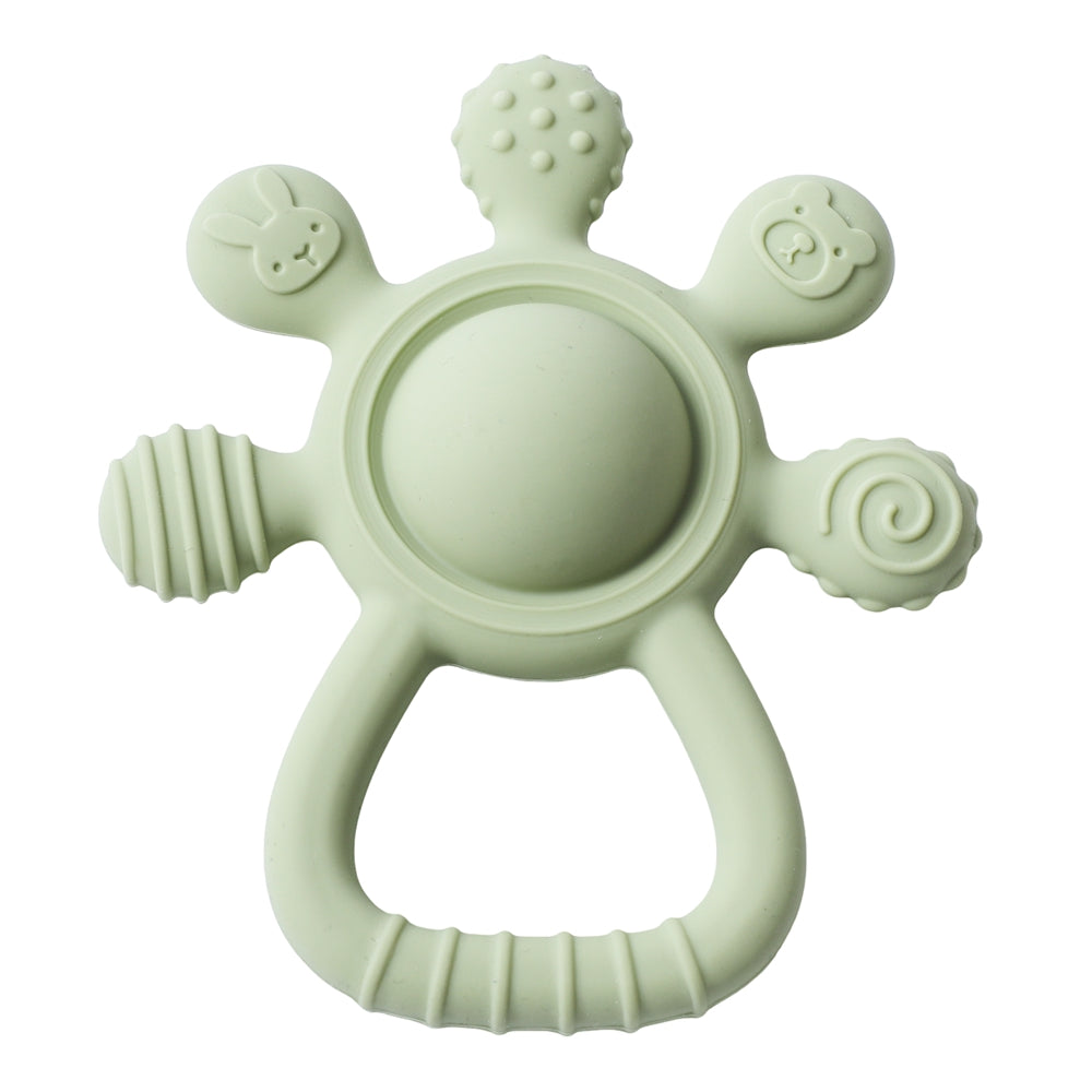 Baby Silicone Teether Rattle Food Grade Sensory Toy & Soothing Hand Bell for Infants 0-12M