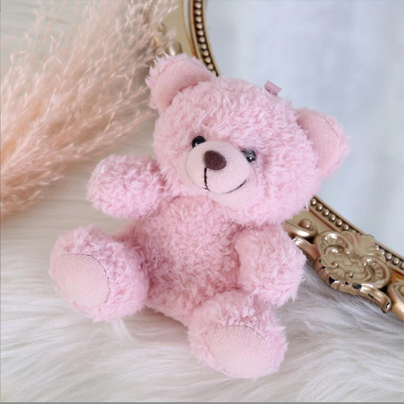 10cm Curly Plush Sitting Bear Doll Small Soft Toy Keychain Pendant with Gift Box, 4 Colors