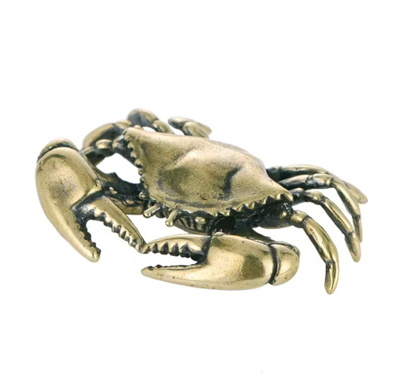 Pure Brass Crab Statue Miniature Animal Decor for Desk & Living Room.