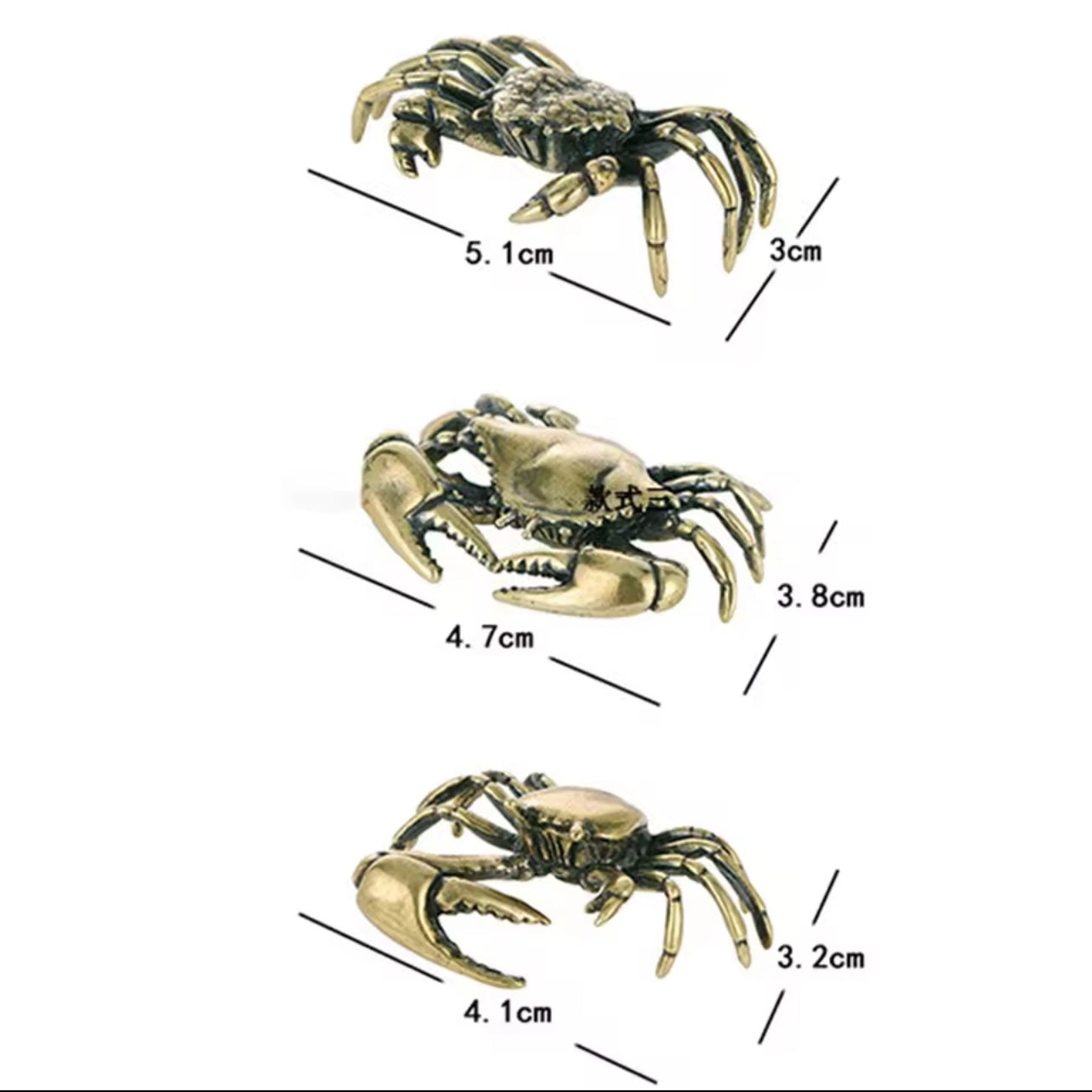 Pure Brass Crab Statue Miniature Animal Decor for Desk & Living Room.