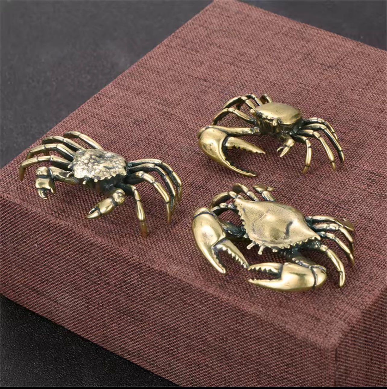 Pure Brass Crab Statue Miniature Animal Decor for Desk & Living Room.