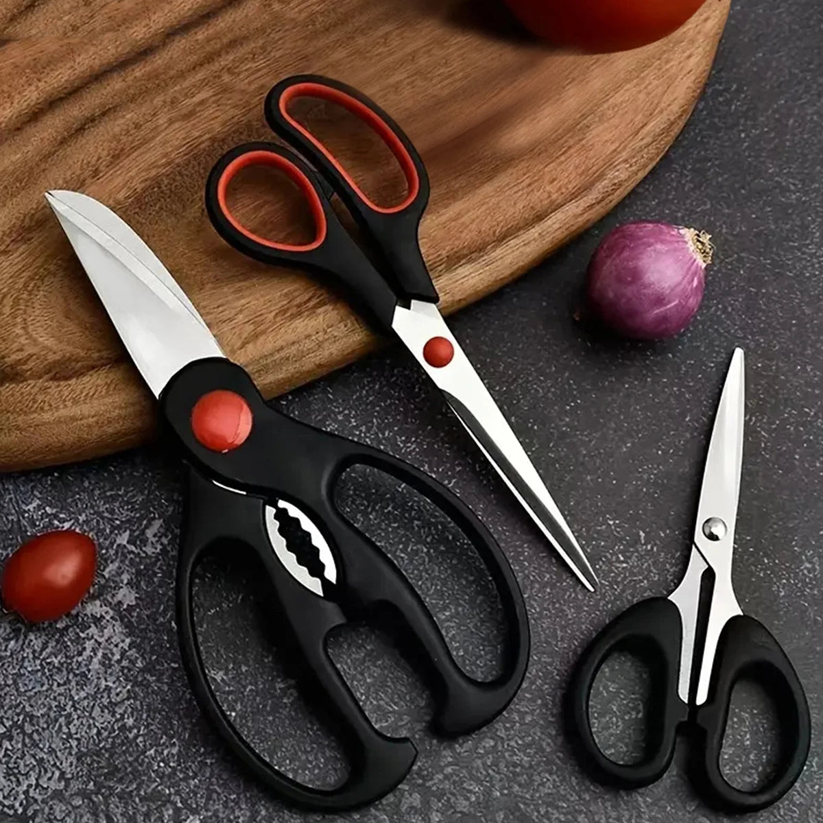 3PCS Multi-Functional Kitchen Scissors Set Stainless Steel Food Scissors for Meat, Vegetables & Chicken Bones