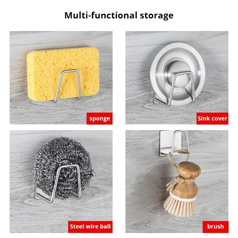 1PC Stainless Steel Sink Sponge Rack Wall-Mounted Holder for Sponge, Steel Wool & Kitchen Cleaning Tools
