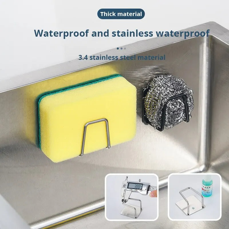 1PC Stainless Steel Sink Sponge Rack Wall-Mounted Holder for Sponge, Steel Wool & Kitchen Cleaning Tools