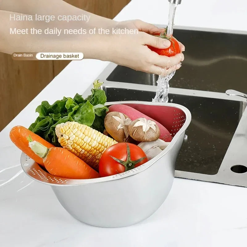 Stainless Steel 304 Rice Washer & Strainer Bowl – Multi-Purpose Colander for Washing Rice, Fruits & Vegetables
