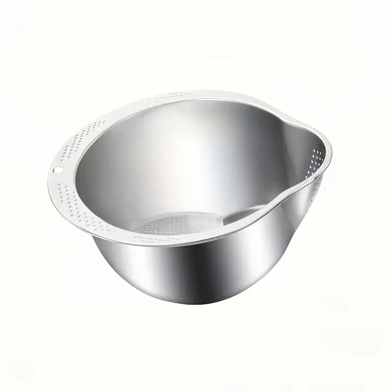 Stainless Steel 304 Rice Washer & Strainer Bowl – Multi-Purpose Colander for Washing Rice, Fruits & Vegetables