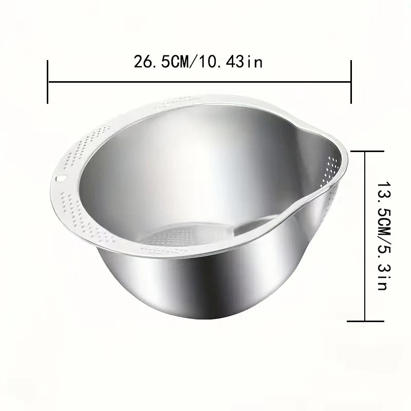 Stainless Steel 304 Rice Washer & Strainer Bowl – Multi-Purpose Colander for Washing Rice, Fruits & Vegetables