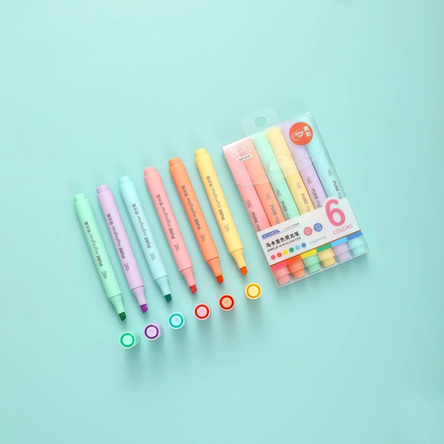 6-Pcs Pastel Macaron Highlighter Pen Set Cute Fluorescent Markers for School & Drawing