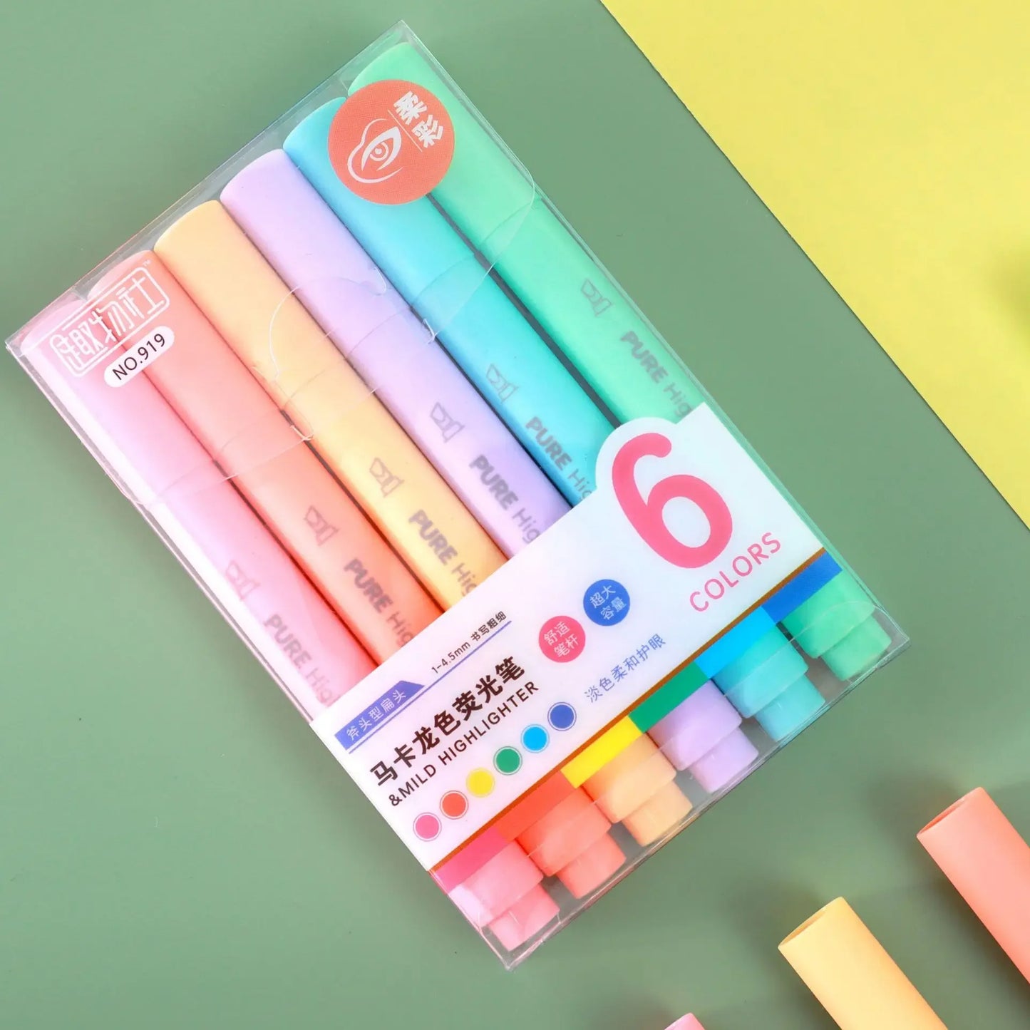 6-Pcs Pastel Macaron Highlighter Pen Set Cute Fluorescent Markers for School & Drawing