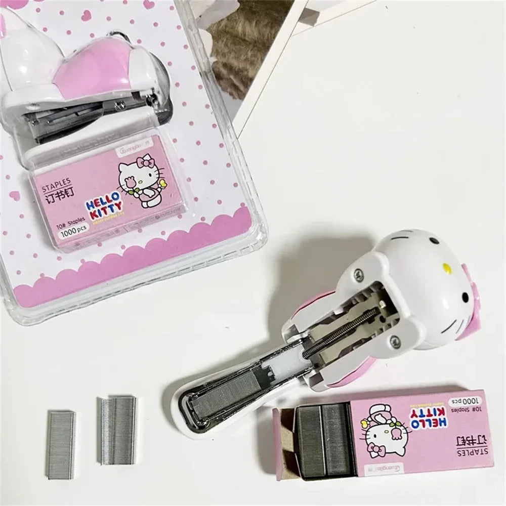 Hello Kitty Mini Stapler Set Kawaii Sanrio Cartoon Stationery for Students & Office Use