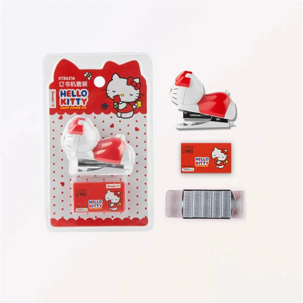 Hello Kitty Mini Stapler Set Kawaii Sanrio Cartoon Stationery for Students & Office Use