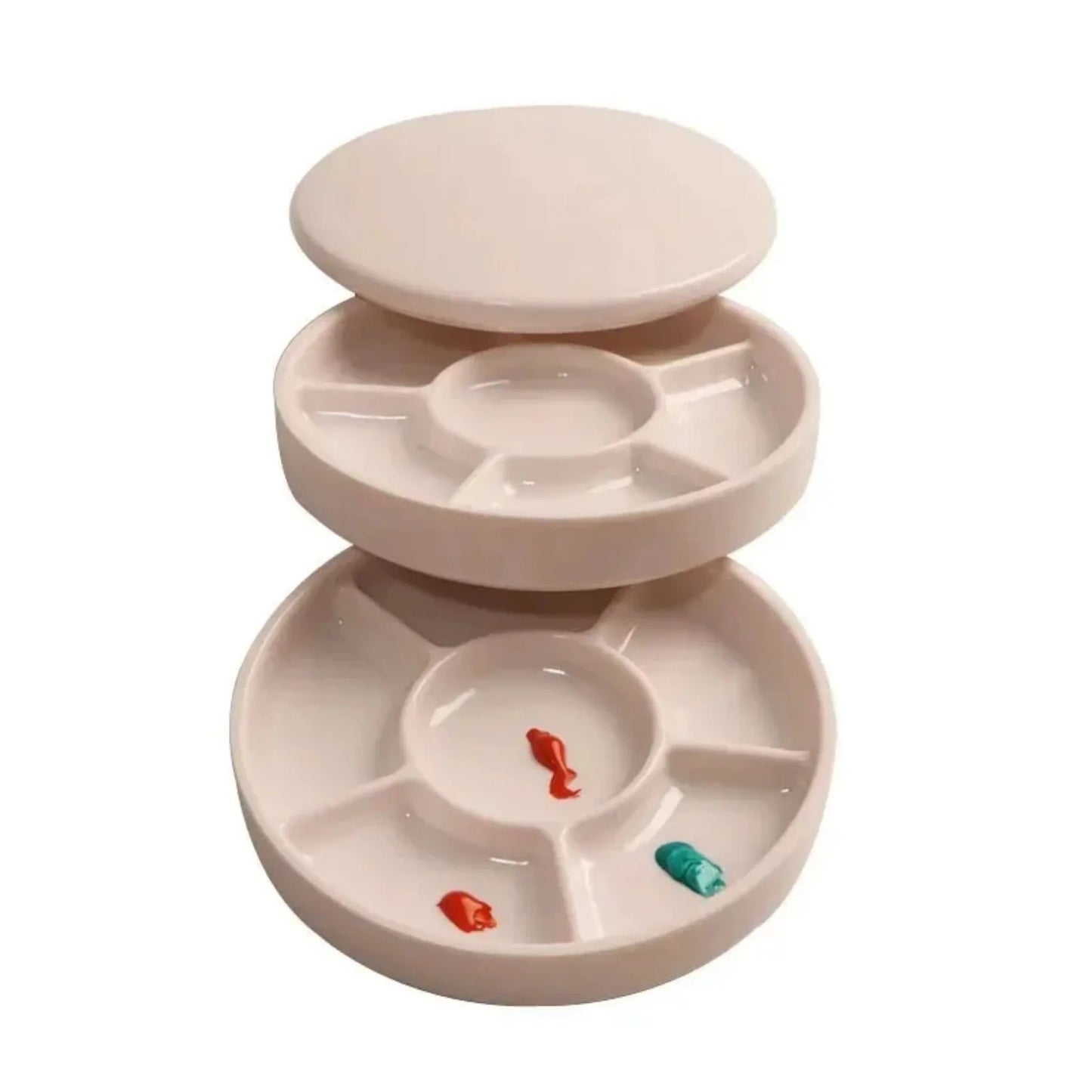 Imitation Porcelain Round Paint Palette with Lid White Tray for Acrylic & Watercolor Painting