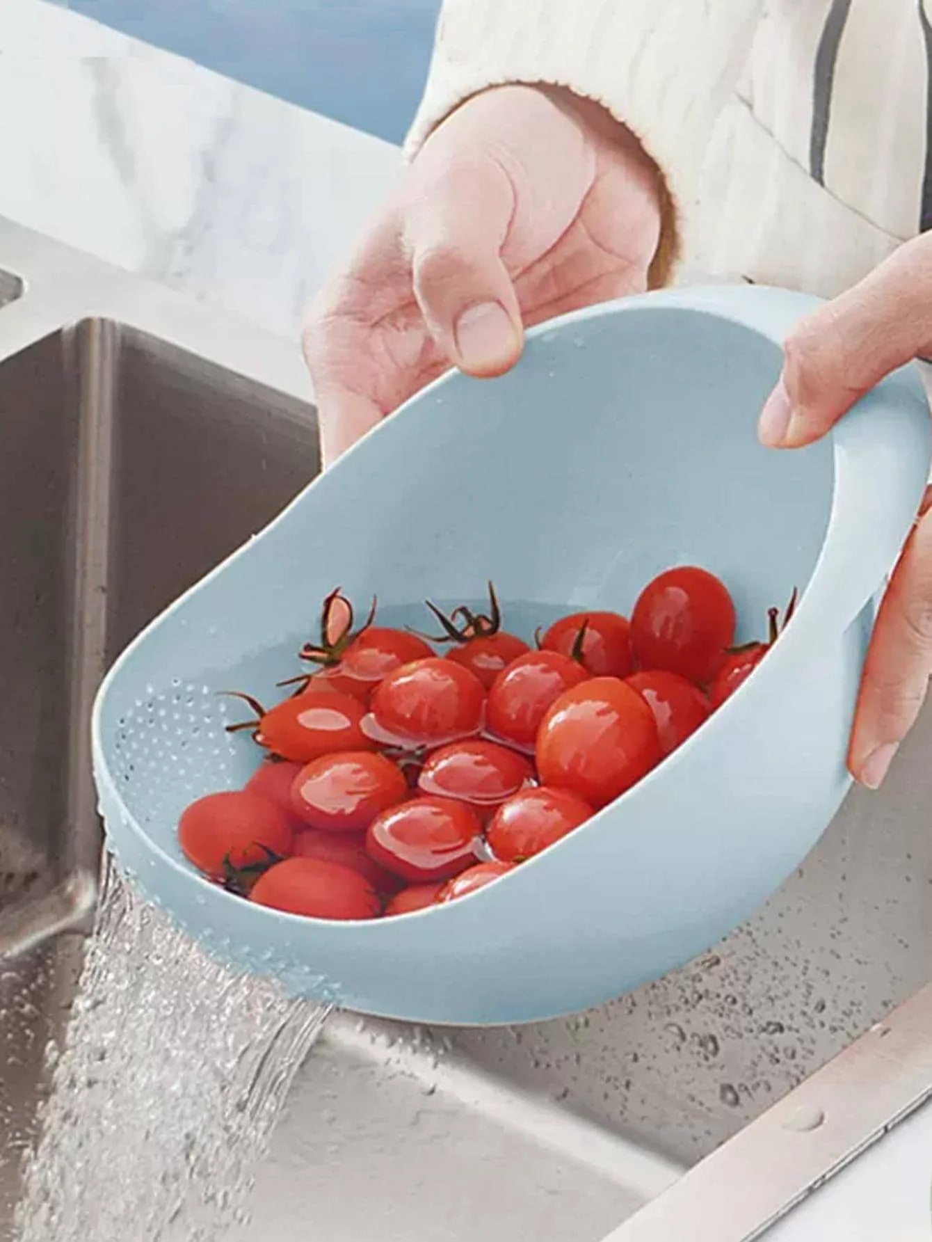 Magic Rice Washing Bowl with Fine Drain Sieve Non-Leak Kitchen Basin for Rice, Grains & Vegetables