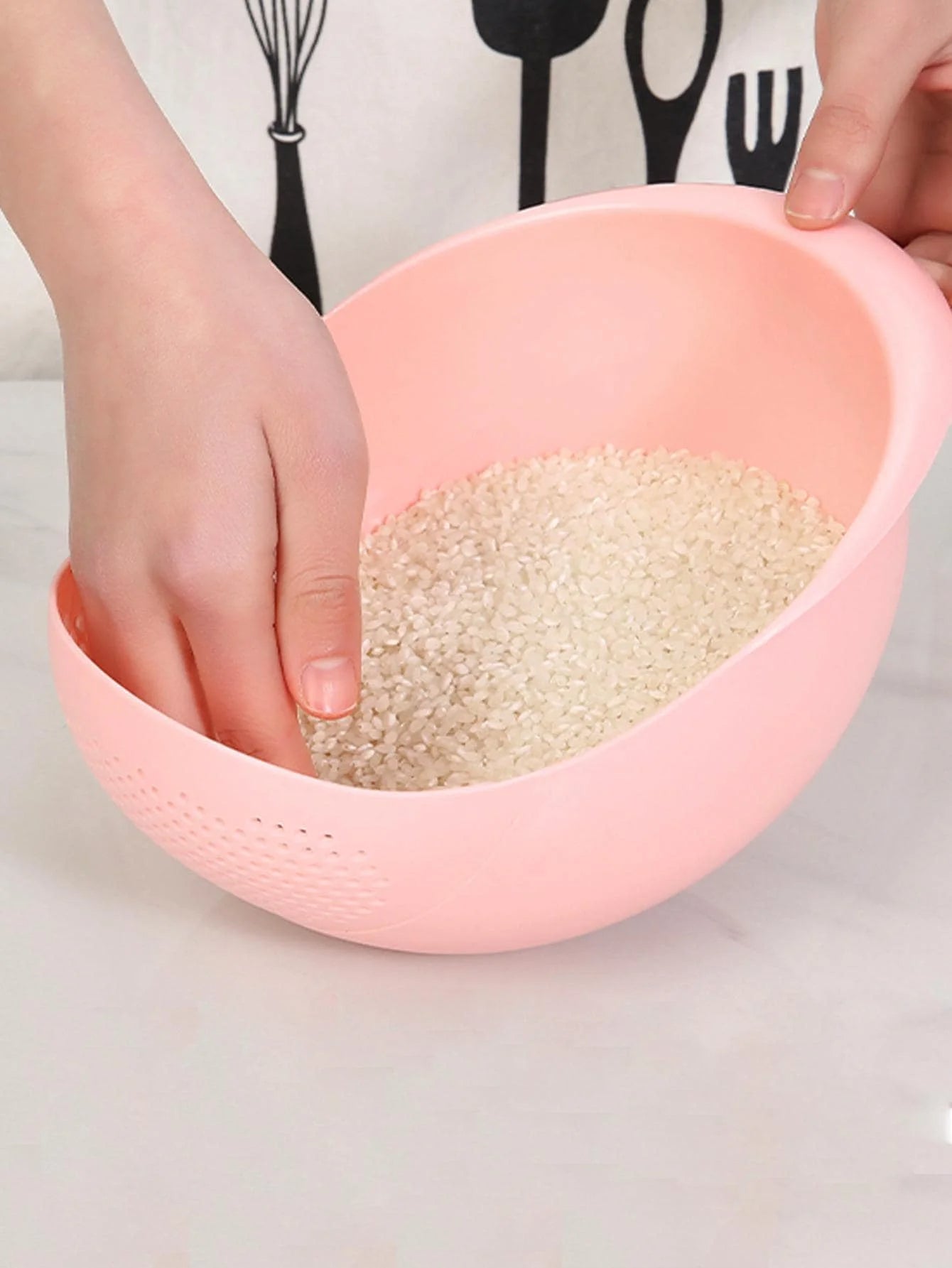 Magic Rice Washing Bowl with Fine Drain Sieve Non-Leak Kitchen Basin for Rice, Grains & Vegetables